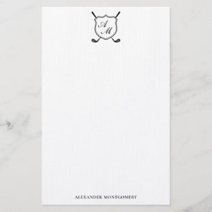 Elegante Zwarte Golf Monogram Wapenschild Briefpap Briefpapier