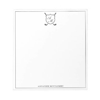 Elegante Zwarte Golf Monogram Wapenschild Notitieblok