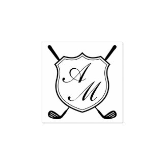 Elegante zwarte golf monogram wapenschild rubberstempel