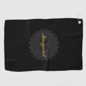 Elegante zwarte golfhanddoek met naam en Initiaal (Horizontaal)