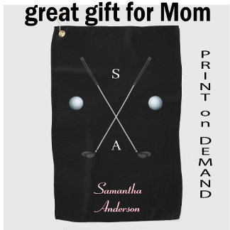 Elegante zwarte golfhanddoek ⛳ Stijlvol Clubs Desi