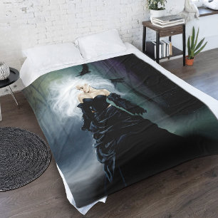 Elegante Zwarte Gothische Mysterieuze Vrouw Ravens Fleece Deken