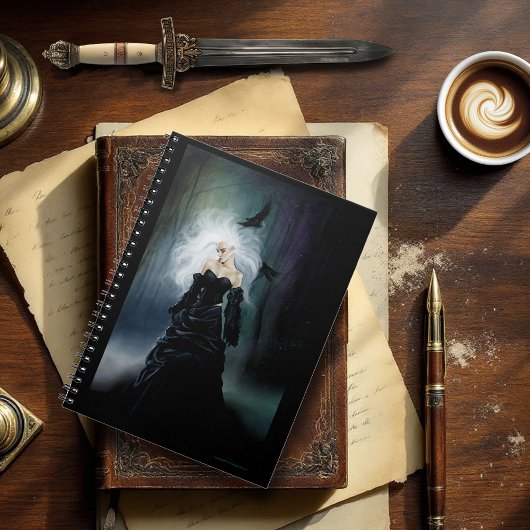 Elegante Zwarte Gotische Mysterieuze Vrouw Ravens  Notitieboek