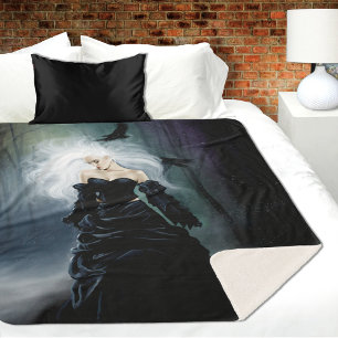 Elegante Zwarte Gotische Mysterieuze Vrouw Ravens  Sherpa Deken
