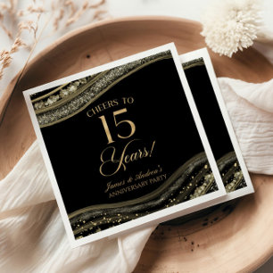 Elegante zwarte goud agaat 15e jubileumfeest servet