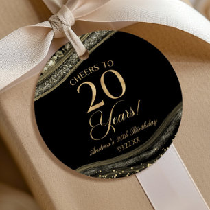 Elegante zwarte goud agaat 20e verjaardagsfeest bedankjes labels