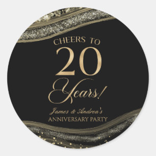 Elegante zwarte goud agaat 20ste verjaardagsfeest ronde sticker