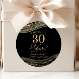 Elegante zwarte goud agaat 30e jubileumfeest ronde sticker