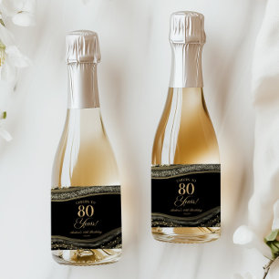 Elegante zwarte goud agaat 80ste verpartij sparkling wijnetiket