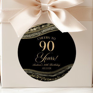 Elegante zwarte goud agaat 90ste verjaardagsfeestj ronde sticker