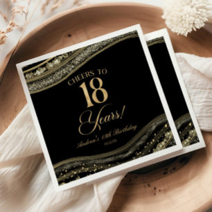Elegante Zwarte Goud Agate 18e Verjaardagsfeest Servet