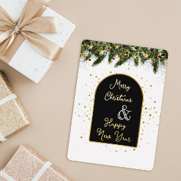 Elegante Zwarte Goud Folie Kerst Nieuwjaar  Feestdagenkaart