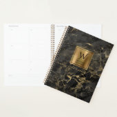 Elegante zwarte goud marmer monogram 2024 planner (Display)