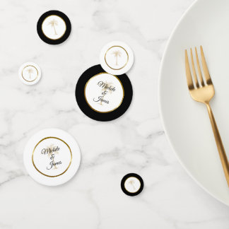 Elegante Zwarte Goud Palm Boom Tropische Bruiloft Confetti