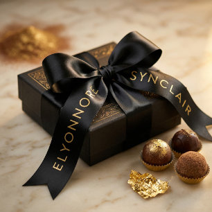 Elegante Zwarte Goud Schrift Chocolade Lint