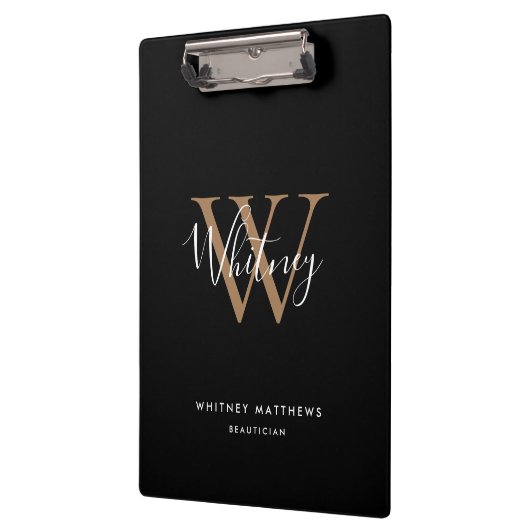 Elegante zwarte goud witte script monogram klembor klembord (Links)