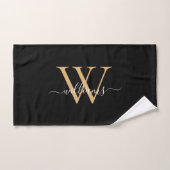Elegante Zwarte Gouden Aangepaste Monogram Script Handdoek (Handdoek)