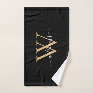 Elegante Zwarte Gouden Aangepaste Monogram Script Handdoek