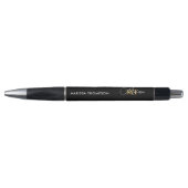 Elegante Zwarte Gouden Aangepaste Monogram Script Pen (Voorkant)