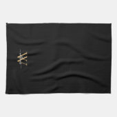 Elegante Zwarte Gouden Aangepaste Monogram Script Theedoek (Horizontaal)