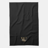 Elegante Zwarte Gouden Aangepaste Monogram Script Theedoek (Verticaal)