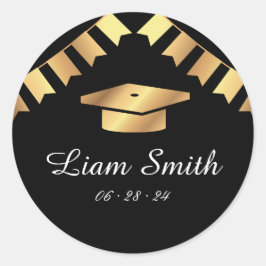 Elegante zwarte, gouden afstudeer ronde stickers s