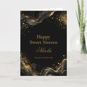 Elegante Zwarte Gouden Alcoholinkt Sweet Sixteen Kaart