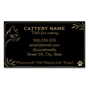 Elegante zwarte & gouden Bengaalse kattenfokkerij Magnetisch Visitekaartje