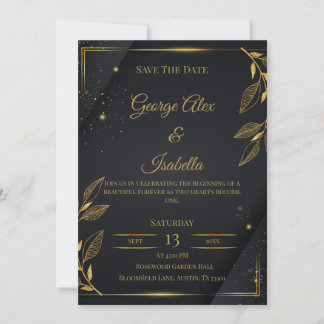 Elegante zwarte & gouden bloemen save-the-datekaar save the date