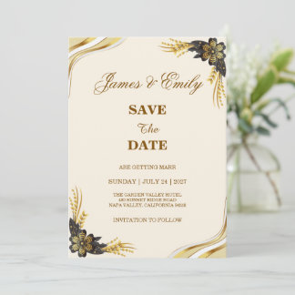 Elegante Zwarte & Gouden Bruiloft Save The Date