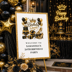 Elegante zwarte gouden confetti verjaardag koningi poster