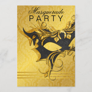 Elegante zwarte & gouden galajurk feest uitnodigin kaart