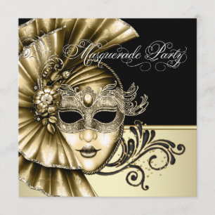 Elegante zwarte gouden gemaskerde bal uitnodiginge kaart