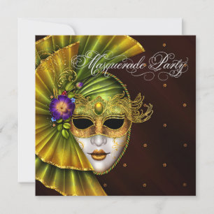 Elegante zwarte gouden gemaskerde bal uitnodiginge kaart
