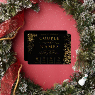 Elegante zwarte & gouden gepersonaliseerde  folie uitnodiging