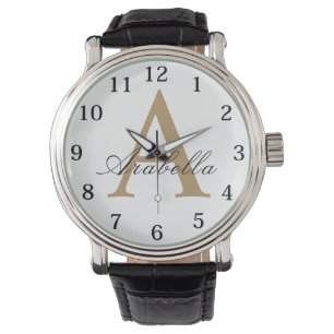 Elegante Zwarte Gouden Gepersonaliseerde Monogram  Horloge