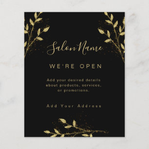 Elegante Zwarte & Gouden Glam Botanische Salon Flyer