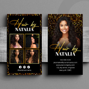 Elegante Zwarte Gouden Glans Foto Haarstylist Visitekaartje