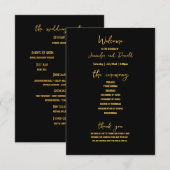 Elegante zwarte gouden glinsterende broche trouwpr aankondiging (Voorkant / Achterkant)