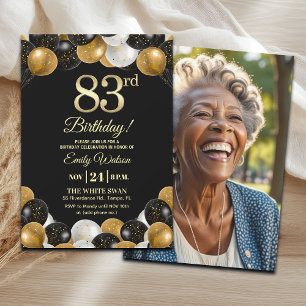 Elegante Zwarte Gouden Glitter 83ste Verjaardagsfo Kaart