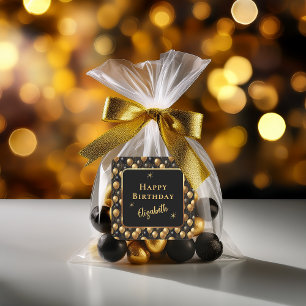 Elegante zwarte gouden glitter verjaardagsballonne vierkante sticker