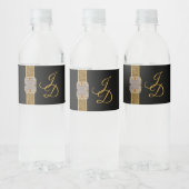 Elegante zwarte gouden glitterspin Wedding Waterfles Etiket (Flessen)