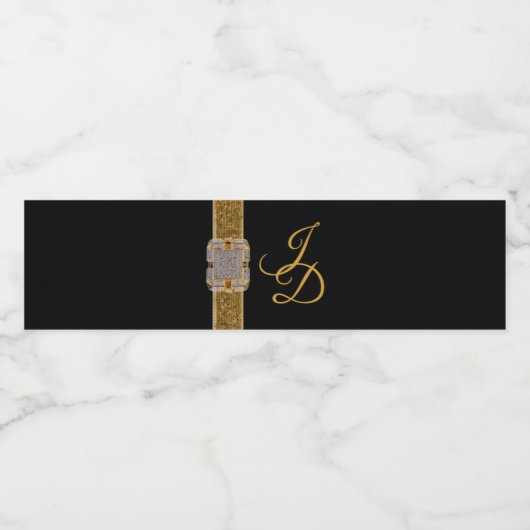 Elegante zwarte gouden glitterspin Wedding Waterfles Etiket (Enkel label)