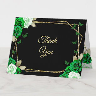 Elegante Zwarte Gouden Groene Rozen 18e Verjaardag Bedankkaart