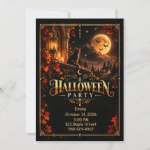 Elegante zwarte gouden Halloween-feestuitnodiging
