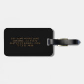 Elegante zwarte gouden initiaal script naam bagagelabel (Achterkant horizontaal)