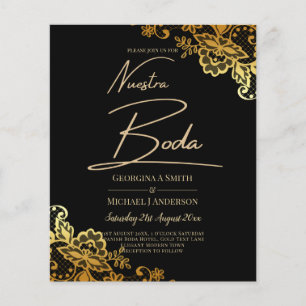 Elegante Zwarte Gouden Kant Moderne Trouw Flyer