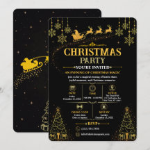 Elegante Zwarte Gouden Kerstman Kerst Uitnodiging