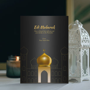 Elegante Zwarte   Gouden Koepel Moskee Islamitisch Kaart