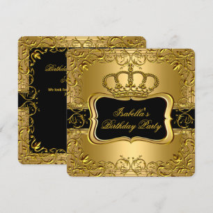 Elegante Zwarte Gouden Kroon Bloem Feestelijke Ver Kaart